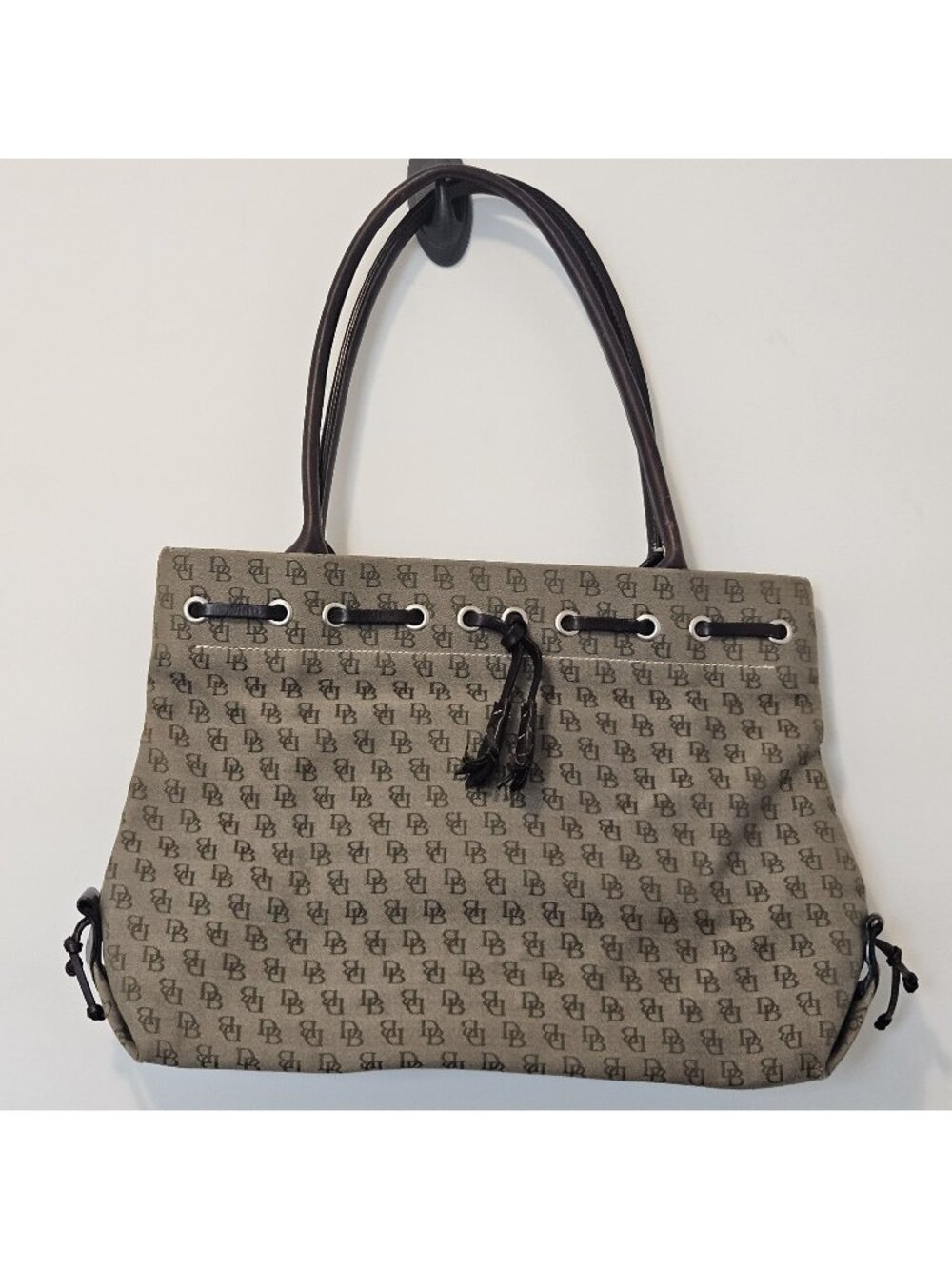 DOONEY & BURKE Vintage Signature Brown Logo Print Shoulder Handbag Bag Purse